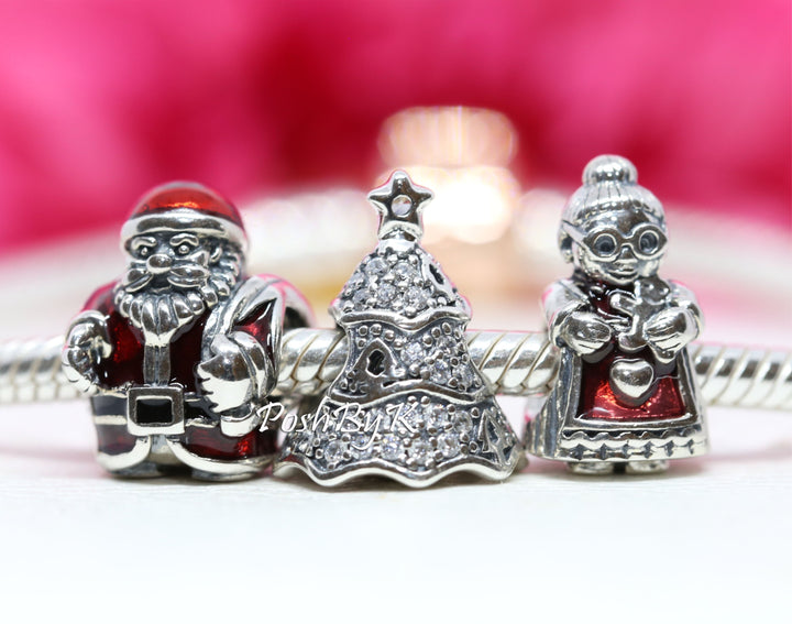 St. Nick, Twinkling Christmas Tree, And Mrs Santa Claus Christmas 3 Gift Set Charm - jewelry, beads for charm, beads for charm bracelets, charms for diy, beaded jewelry, diy jewelry, charm beads