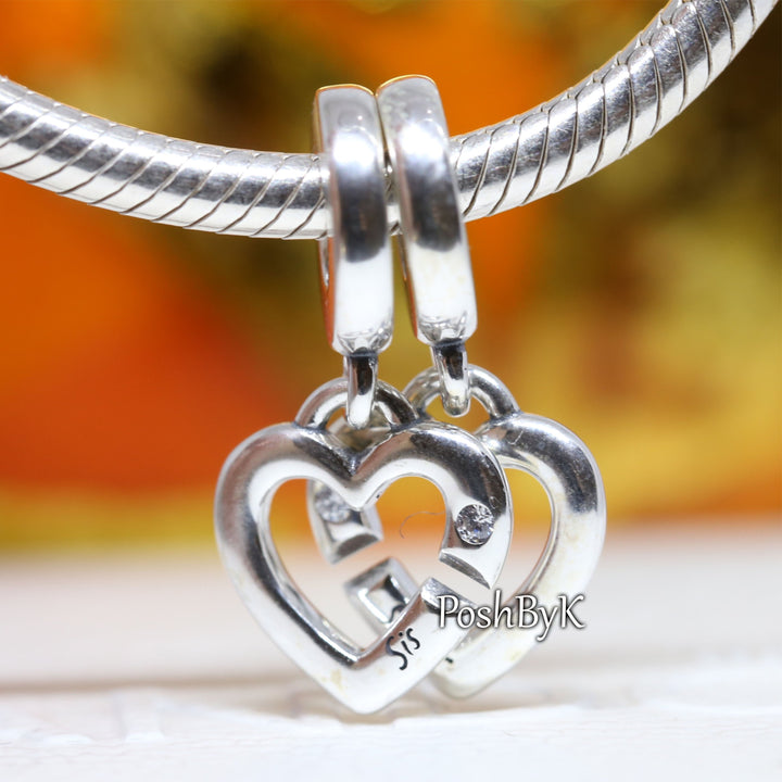 Linked Sister Hearts Split Dangle Charm 799538C01. jewelry, beads for charm, beads for charm bracelets, charms for diy, beaded jewelry, diy jewelry, charm beads