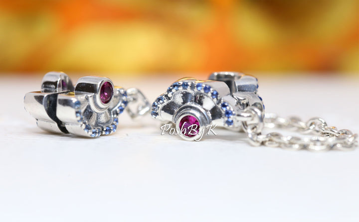 Blue & Pink Fan Safety Chain Clip Charm 798163SRUMX, jewelry, beads for charm, beads for charm bracelets, charms for diy, beaded jewelry, diy jewelry, charm beads