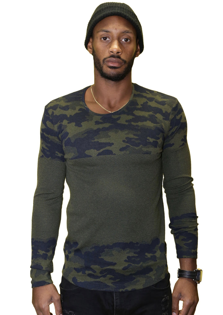 Saw LS European Slim Fit Camouflage Sweater (Army Green) - Posh By K