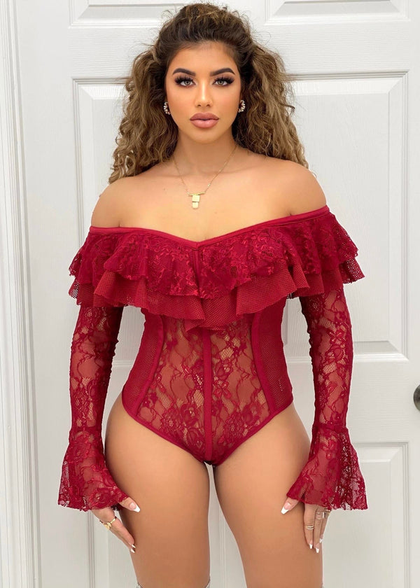 Nikita Off Shoulder Bell Sleeve Lace Bodysuit - NUMARU