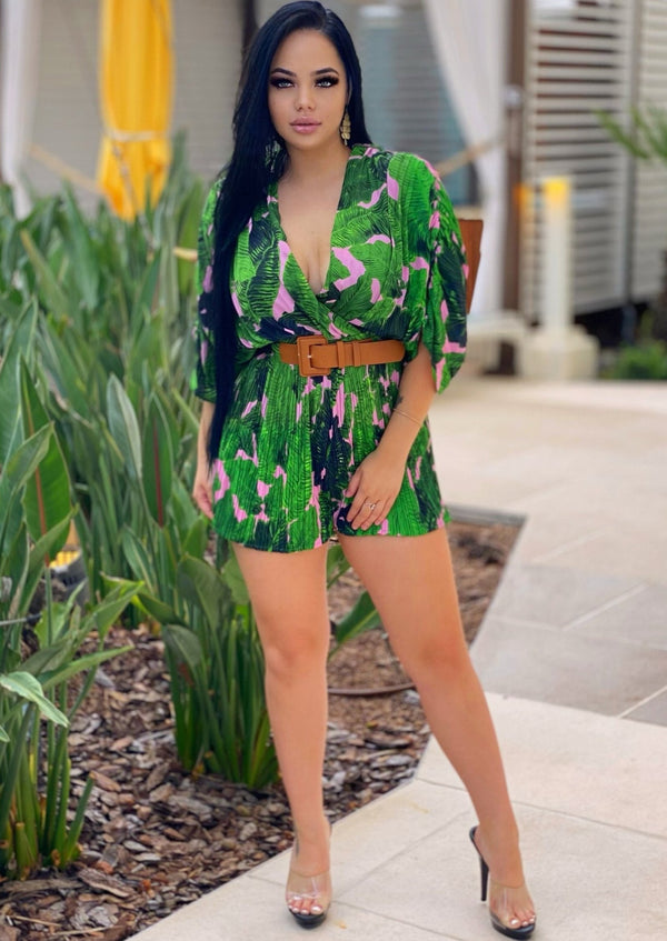 Women’s Rompers | Nandini Forest Print Half Sleeves Wrap Romper By: NUMARU