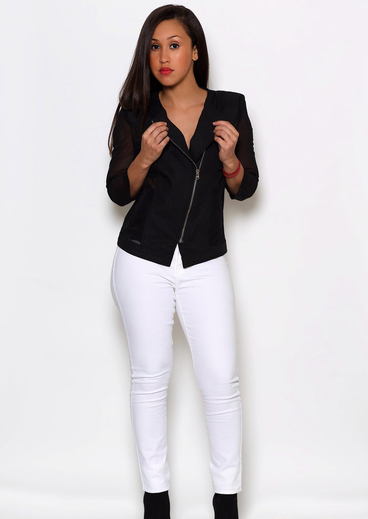 Women’s Jackets | Zanna Mesh Sleeve Jacket (Black) By: NUMARU