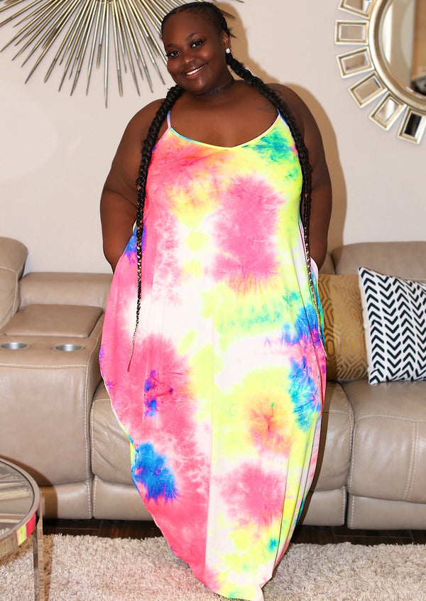 Women’s Maxi Dresses | Blenda Smokey Rainbow Tie-Dye Print Shirt Maxi Dress By: NUMARU
