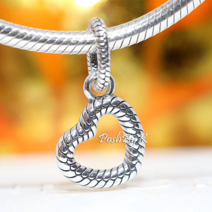 Snake Chain Pattern Open Heart Dangle Charm 399094C00. -jewelry, beads for charm, beads for charm bracelets, charms for diy, beaded jewelry, diy jewelry, charm beads
