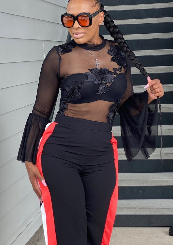 Women's Wide Leg Pants | Kiki Wide Leg Black Red Striped Pants By: NUMARU