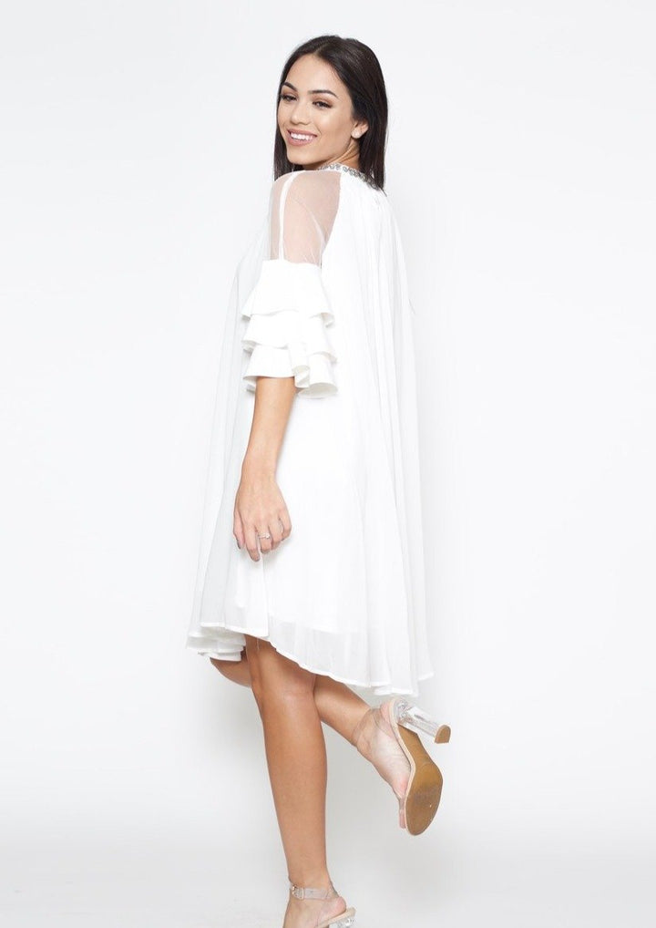 Women’s Midi Dresses | Michelle Dress with Rhinestones (White) By: NUMARU