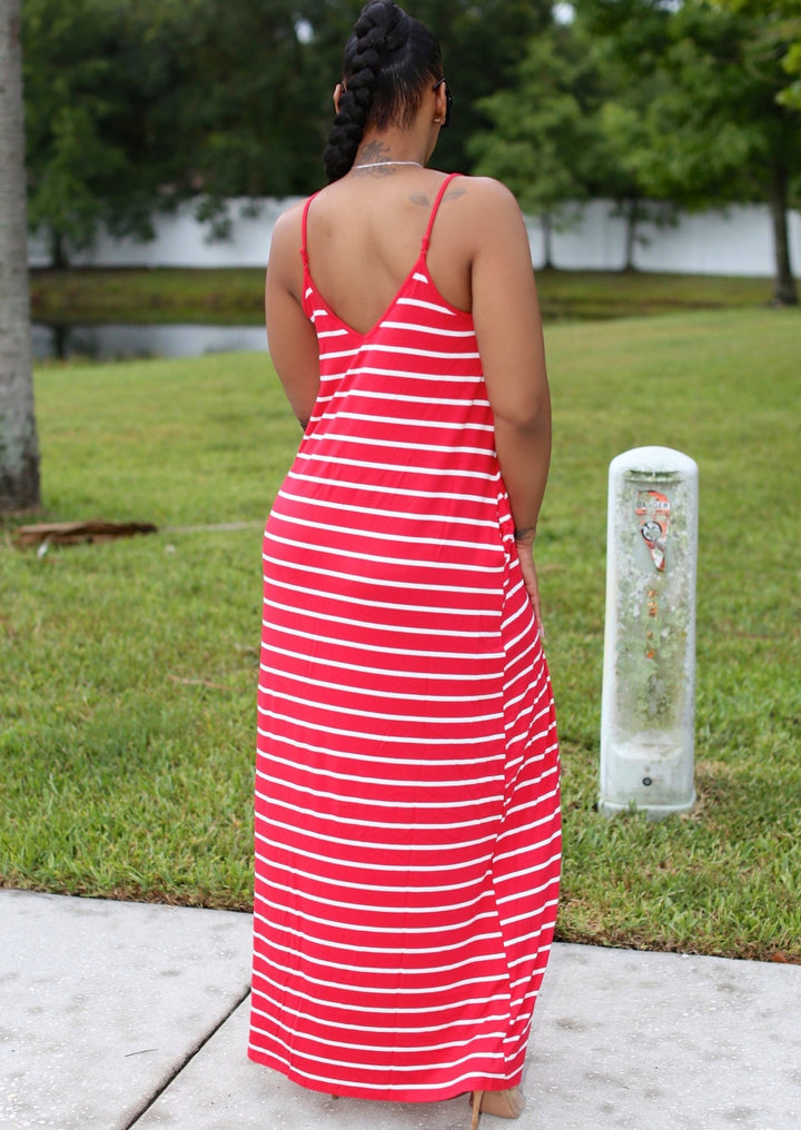 Long Maxi Dresses | Yvonne Striped Long Maxi Dress with Pockets By: NUMARU
