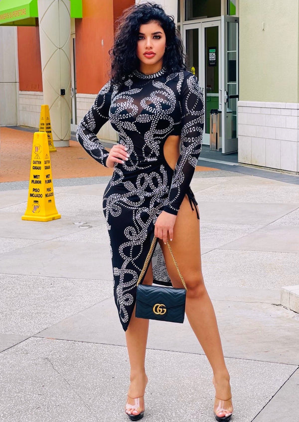 Women’s Midi Dresses | Pacifica Long Sleeve High Slit Midi Dress (Black) By: NUMARU