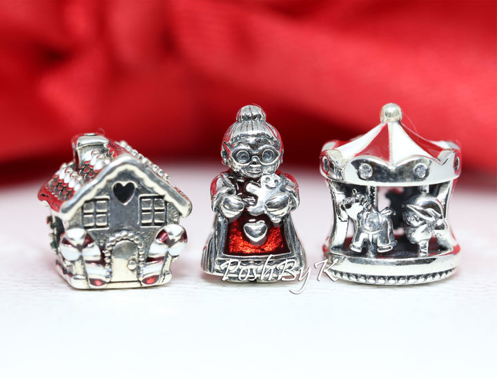 Gingerbread House, Mrs Santa CLaus and Christmas Carousel Christmas Gift Set Charm, jewelry, beads for charm, beads for charm bracelets, charms for diy, beaded jewelry, diy jewelry, charm beads