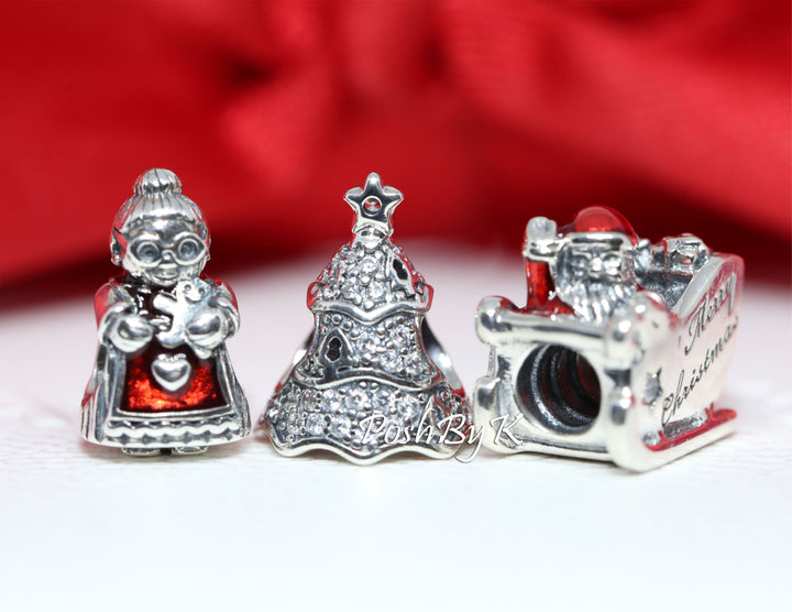 Twinkling Christmas Tree, Mrs Santa Claus And Sleighing Santa Christmas Gift Set Charm, jewelry, beads for charm, beads for charm bracelets, charms for diy, beaded jewelry, diy jewelry, charm beads
