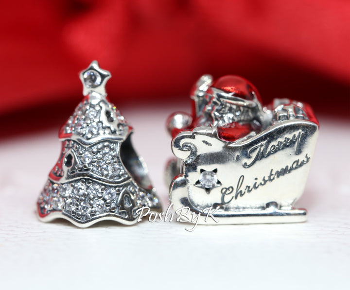 Twinkling Christmas Tree And Sleighing Santa Christmas Gift Set Charm, jewelry, beads for charm, beads for charm bracelets, charms for diy, beaded jewelry, diy jewelry, charm beads 