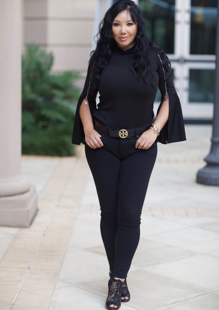 Women’s Bell Sleeve Tops | Jada Black Long Sleeve Shirt By: NUMARU