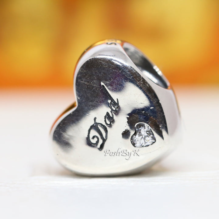 Dad Heart Charm 796458CZ - jewelry, beads for charm, beads for charm bracelets, charms for diy, beaded jewelry, diy jewelry, charm beads