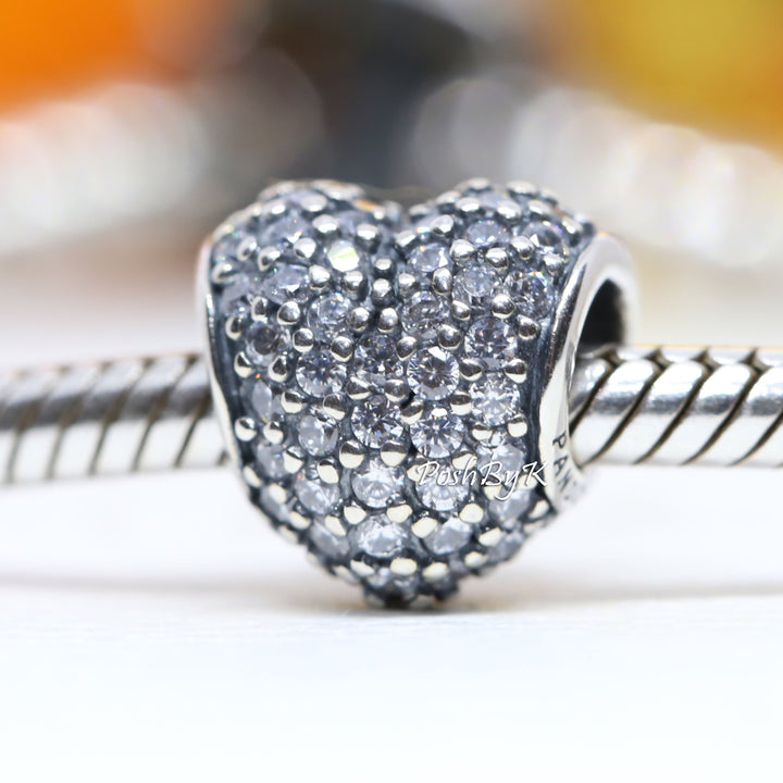 Pave Heart Clear CZ Charm 791052CZ - jewelry, beads for charm, beads for charm bracelets, charms for diy, beaded jewelry, diy jewelry, charm beads