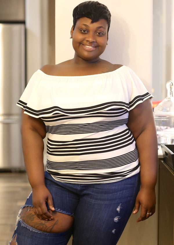 Women’s Plus Size Tops | Lala Striped White and Black Top By: NUMARU