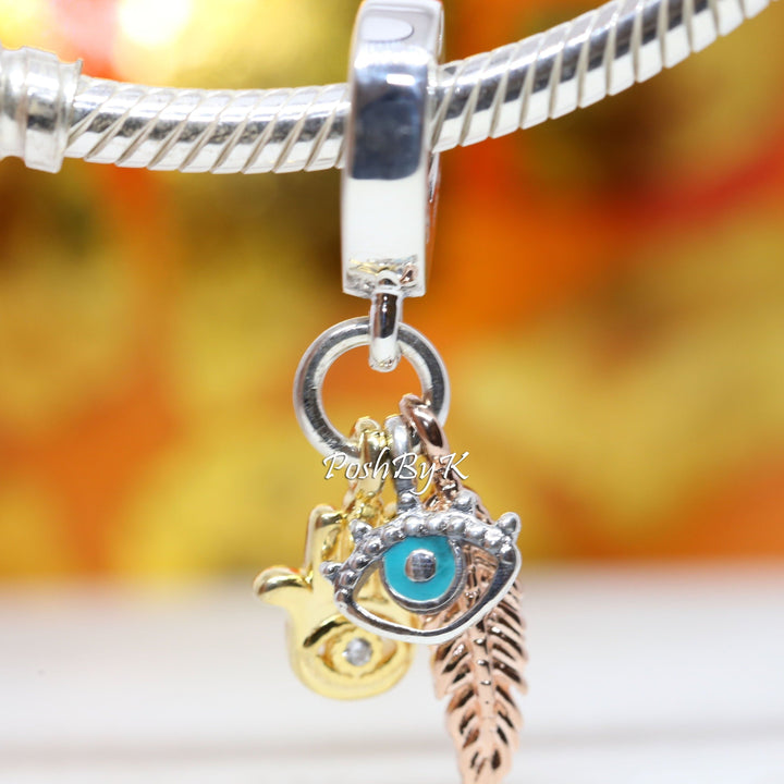 Hamsa, All-seeing Eye & Feather Spirituality Charm 768785C01 - jewelry, beads for charm, beads for charm bracelets, charms for diy, beaded jewelry, diy jewelry, charm beads