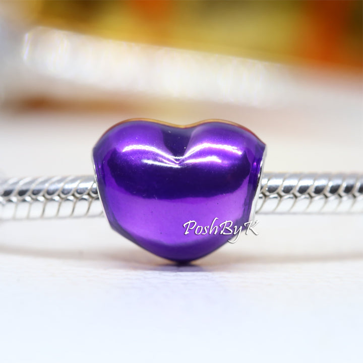 Metallic Purple Heart Charm 799291C01 ,jewelry, beads for charm, beads for charm bracelets, charms for diy, beaded jewelry, diy jewelry, charm beads 