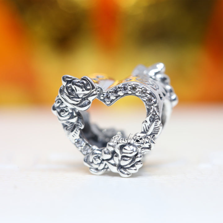 Open Heart & Rose Flowers Charm 799281C01,jewelry, beads for charm, beads for charm bracelets, charms for diy, beaded jewelry, diy jewelry, charm beads