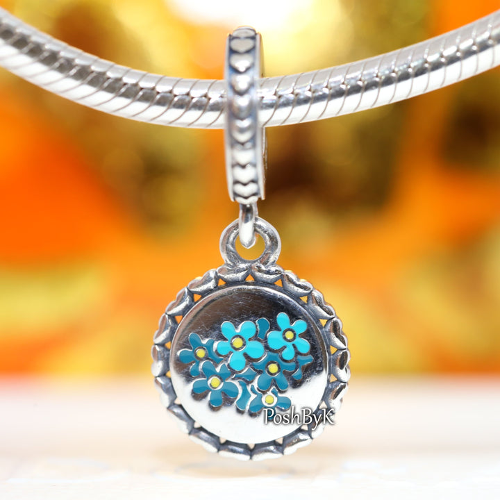 Blue Forget Me Not Flower Dangle Charm 792018C00- E031,jewelry, beads for charm, beads for charm bracelets, charms for diy, beaded jewelry, diy jewelry, charm beads