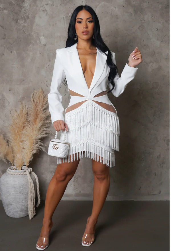 Davis Long Sleeve Fringe Mini Dress - NUMARU