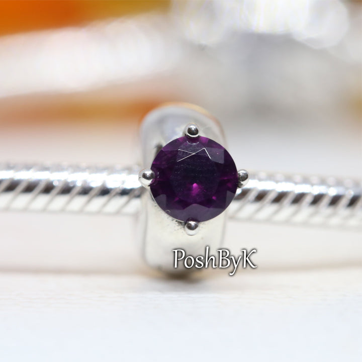 Purple Round Solitaire Clip Charm 799204C02, jewelry, beads for charm, beads for charm bracelets, charms for diy, beaded jewelry, diy jewelry, charm beads 