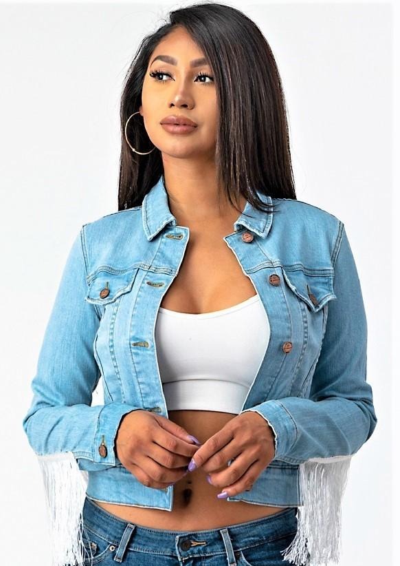 Tassel Jackets | Camie Long Sleeve Denim Jacket w/Tassel By: NUMARU