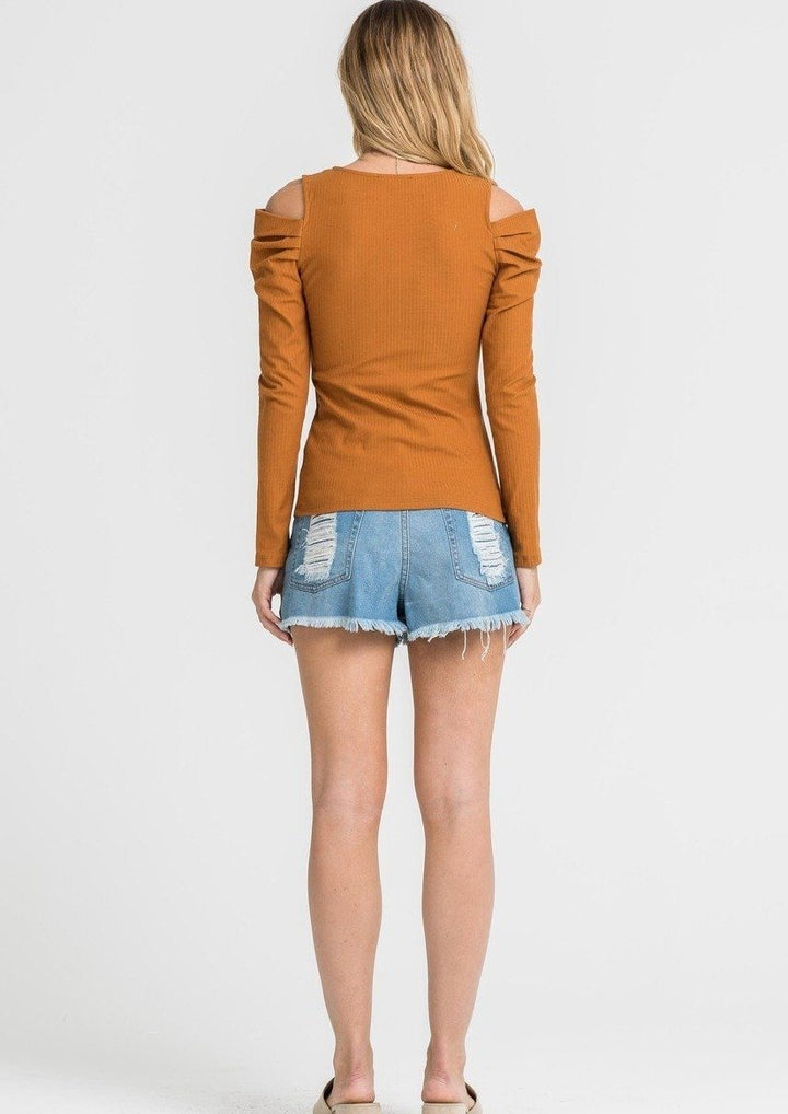 Women’s Open Shoulder Sweater | Jade Cold Shoulder Sweater (Mustard) By: NUMARU