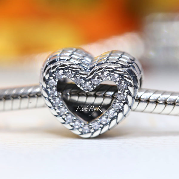 Snake Chain Pattern Open Heart Charm 799100C01, jewelry, beads for charm, beads for charm bracelets, charms for diy, beaded jewelry, diy jewelry, charm beads 
