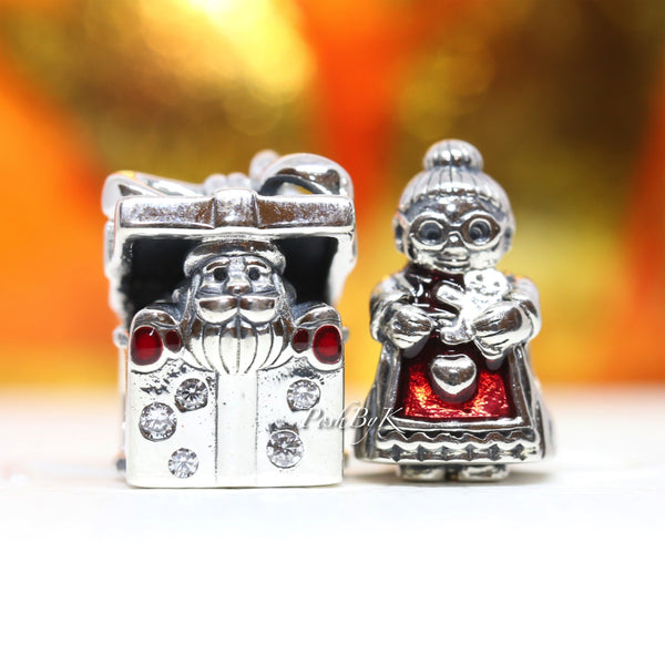 Santa in a Giftbox And Mrs Santa Claus Christmas Gift Set Charm - jewelry, beads for charm, beads for charm bracelets, charms for diy, beaded jewelry, diy jewelry, charm beads