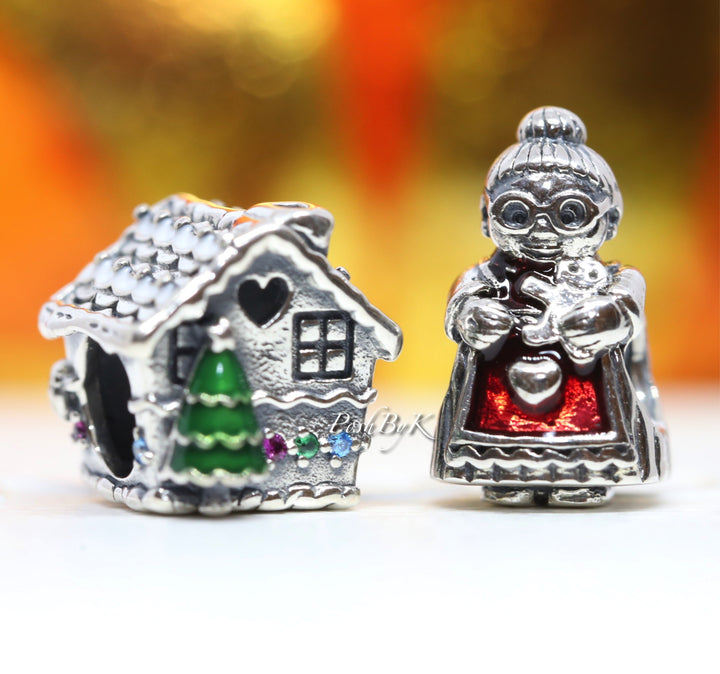 Gingerbread House And Mrs Santa Claus Christmas Gift Set Charm - jewelry, beads for charm, beads for charm bracelets, charms for diy, beaded jewelry, diy jewelry, charm beads
