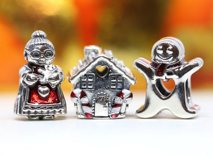 Mrs Santa Claus, Gingerbread House, And Sweet Gingerbread Man Christmas Gift Set Charm - jewelry, beads for charm, beads for charm bracelets, charms for diy, beaded jewelry, diy jewelry, charm beads