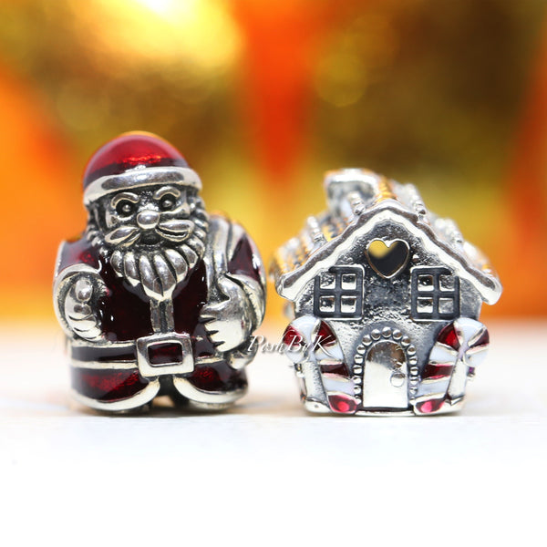 St. Nick And Gingerbread House Christmas Gift Set Charm - jewelry, beads for charm, beads for charm bracelets, charms for diy, beaded jewelry, diy jewelry, charm beads