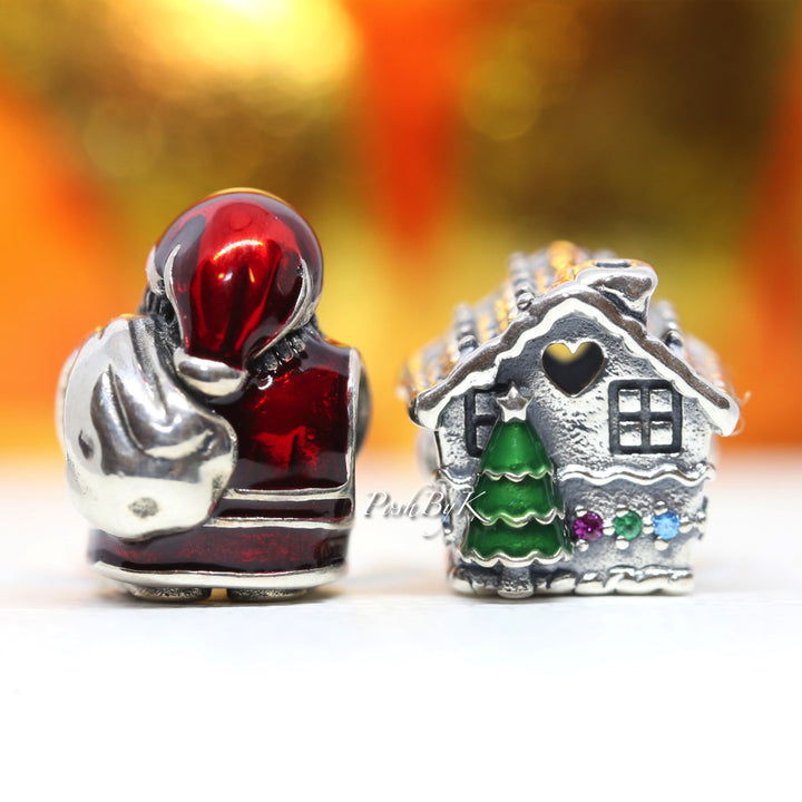 St. Nick And Gingerbread House Christmas Gift Set Charm - jewelry, beads for charm, beads for charm bracelets, charms for diy, beaded jewelry, diy jewelry, charm beads
