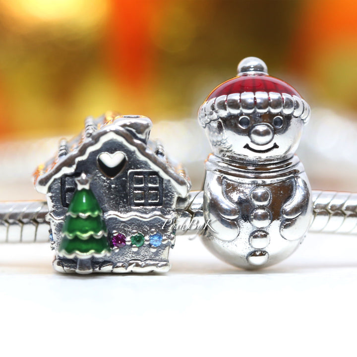 Gingerbread House And Snowman And Santa Hat Christmas Gift Set Charm - jewelry, beads for charm, beads for charm bracelets, charms for diy, beaded jewelry, diy jewelry, charm beads