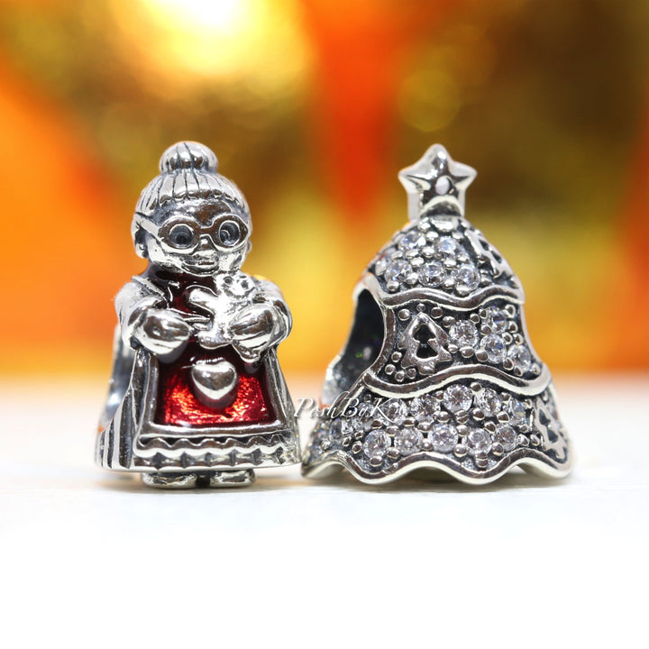 Mrs Santa Claus And Twinkling Christmas Tree Christmas Gift Set Charm - jewelry, beads for charm, beads for charm bracelets, charms for diy, beaded jewelry, diy jewelry, charm beads