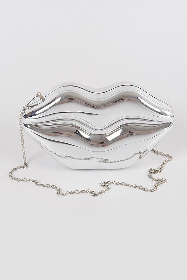 Lips Detachable Hand Bag Clutch With Chain Attachment (Silver) - Posh By K