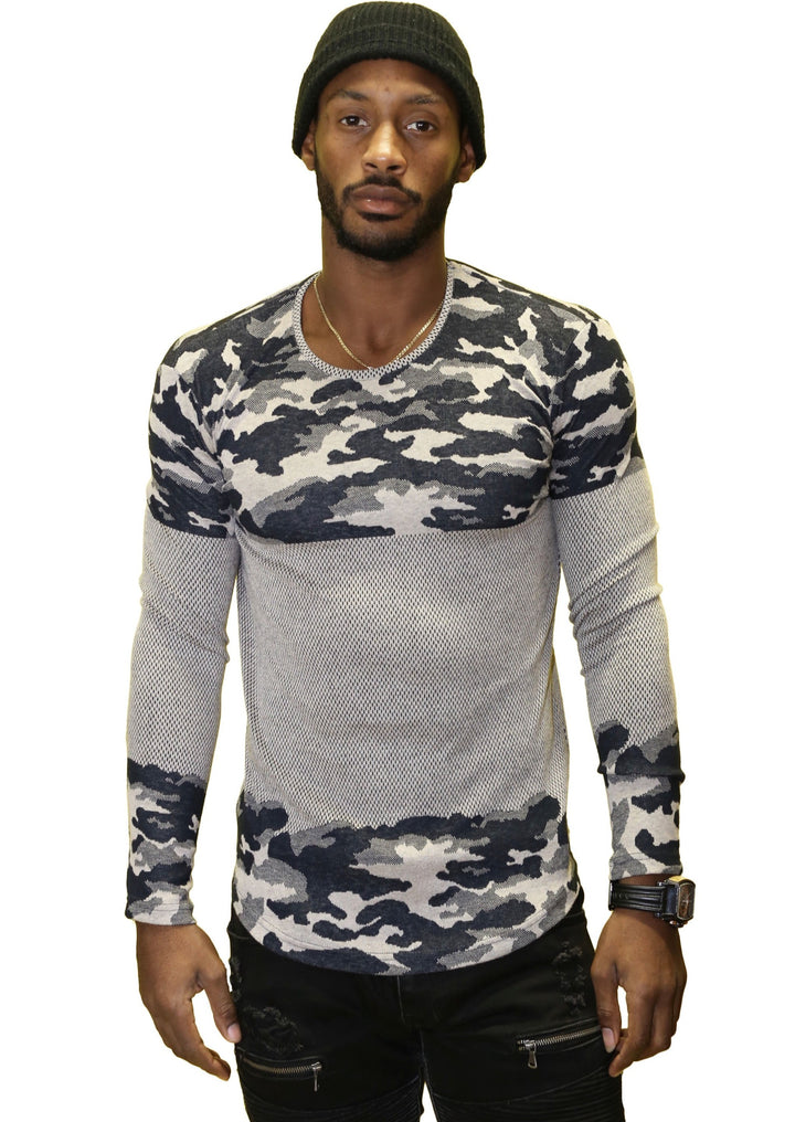 Saw LS European Slim Fit Camouflage Sweater (Grey) - Posh By K