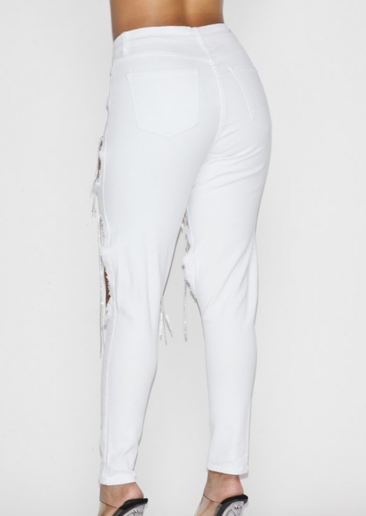 Women's Jeans | BENITA Show Stopper Rhinestone Cut Out Jeans (White) By: NUMARU