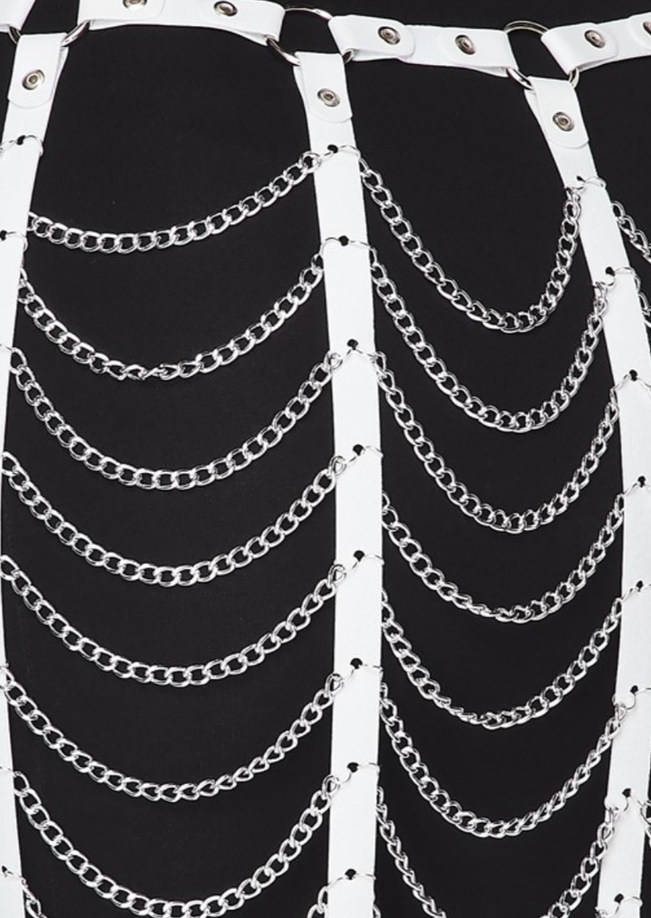 Hooked On You Chain Link Skirt Belt (Black/White) - Posh By K , Accessories, body jewelry, anklets, socks, belts, fashion jewelry, body accessories, trendy accessories, trendy fashion, chain accessories
