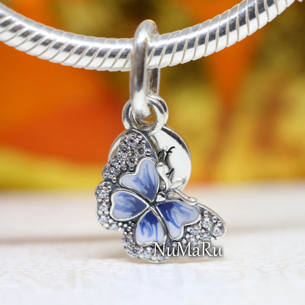 Blue Butterfly & Quote Double Dangle Charm 790757C01, jewelry, beads for charm, beads for charm bracelets, charms for bracelet, beaded jewelry, charm jewelry, charm beads