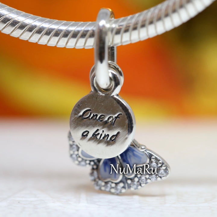 Blue Butterfly & Quote Double Dangle Charm 790757C01, jewelry, beads for charm, beads for charm bracelets, charms for bracelet, beaded jewelry, charm jewelry, charm beads