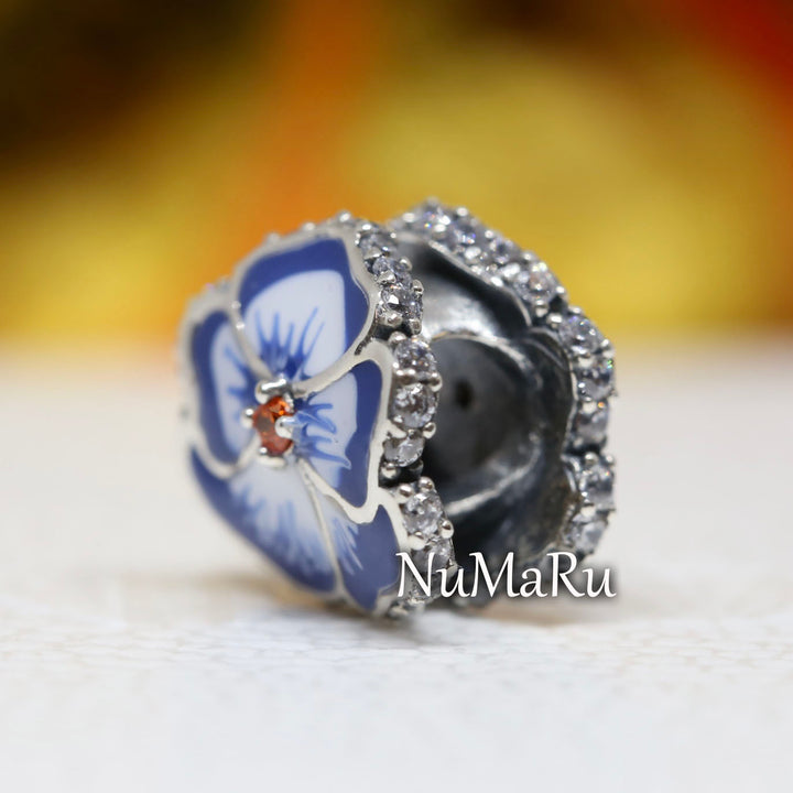 Blue Pansy Flower Charm 790777C02, jewelry, beads for charm, beads for charm bracelets, charms for bracelet, beaded jewelry, charm jewelry, charm beads