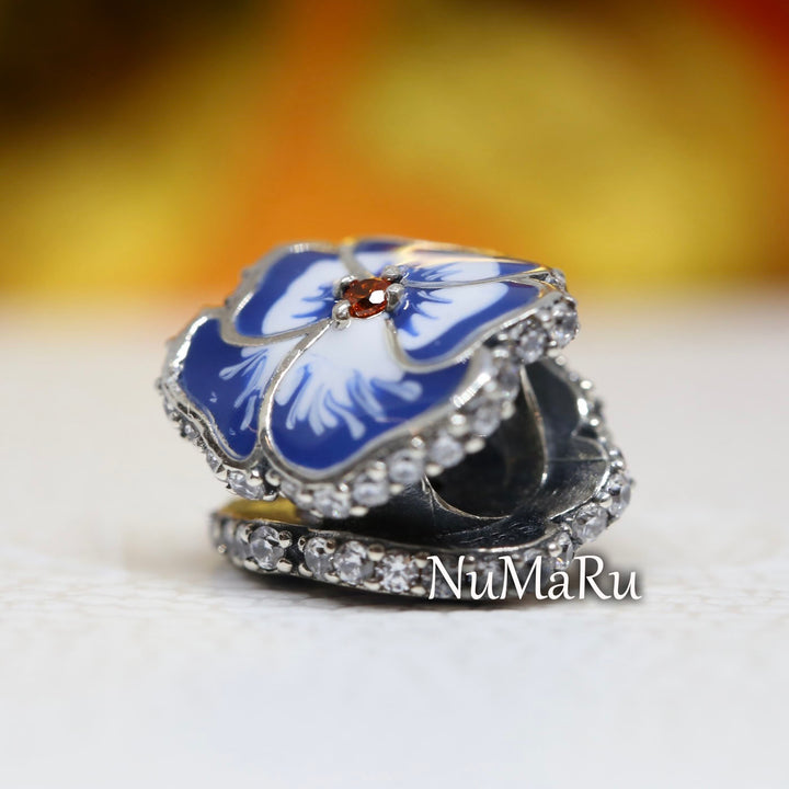 Blue Pansy Flower Charm 790777C02, jewelry, beads for charm, beads for charm bracelets, charms for bracelet, beaded jewelry, charm jewelry, charm beads