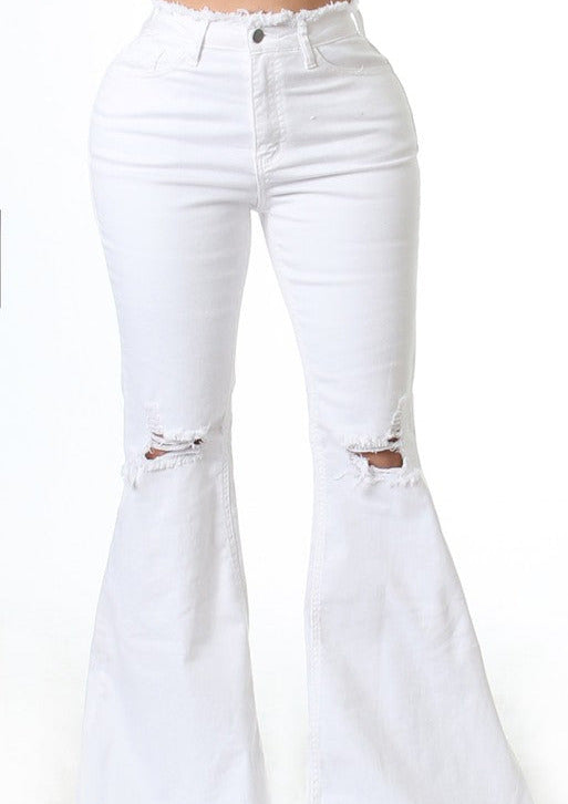 Salma High Waist Bell Bottom Jeans - White - NUMARU