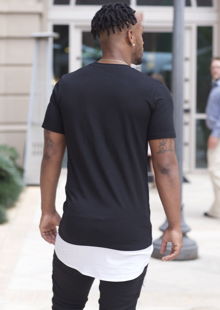 Slim Fit Elongated Contrast Shirt (Black & White) - Posh By K