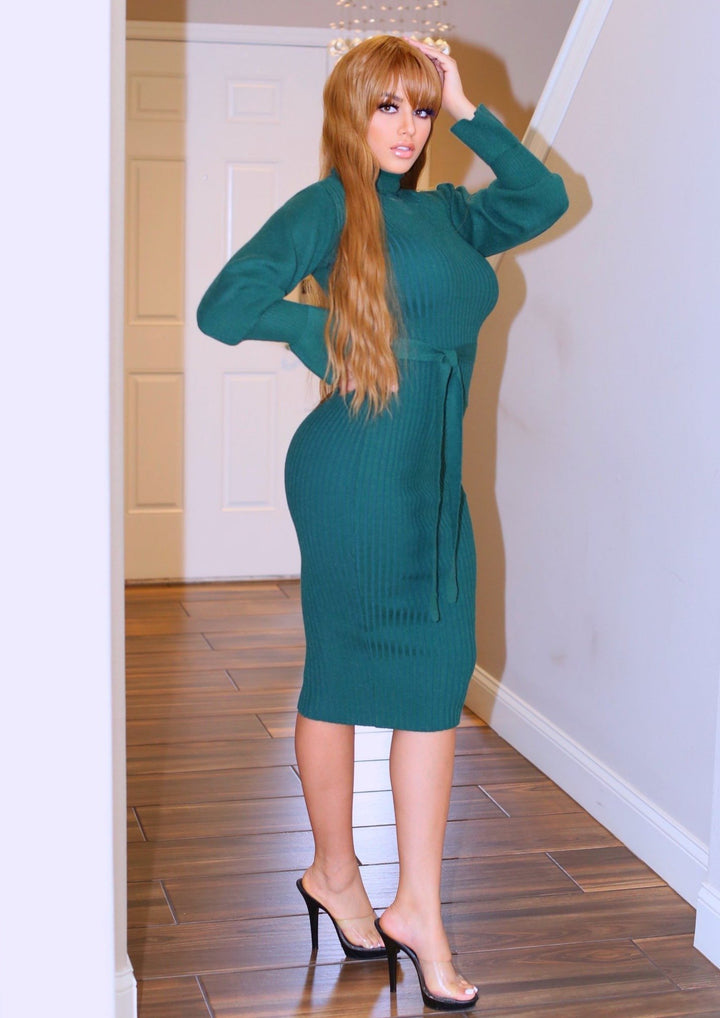 Women’s Midi Dresses | Sunshine Knit Midi Dress (Green) By: NUMARU
