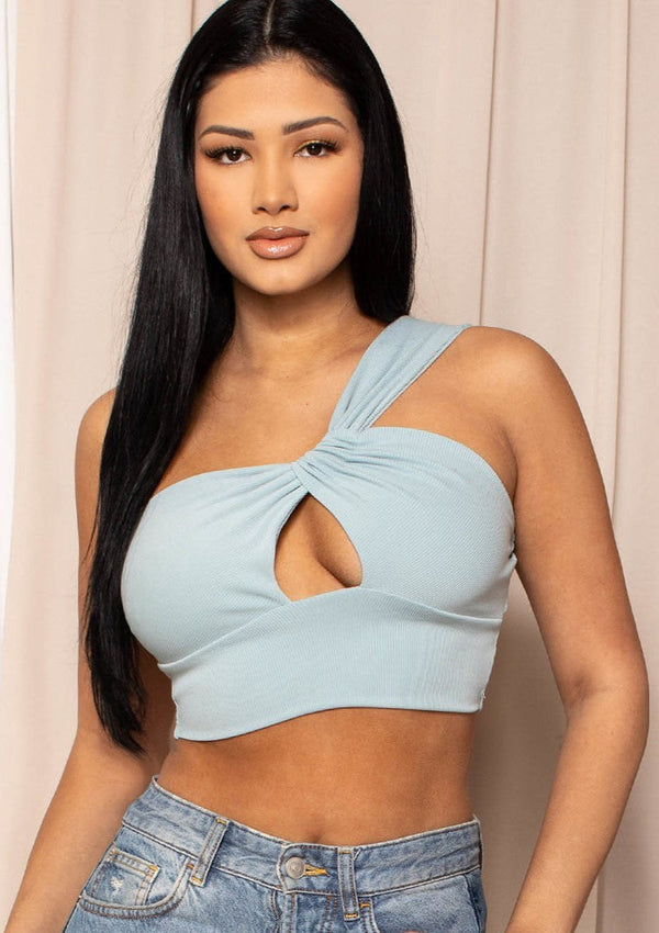 Shirley One Shoulder Key Hole Crop Top - NUMARU