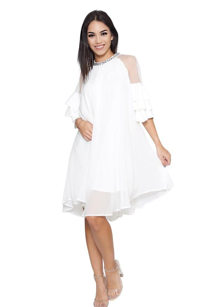 Women’s Midi Dresses | Michelle Dress with Rhinestones (White) By: NUMARU