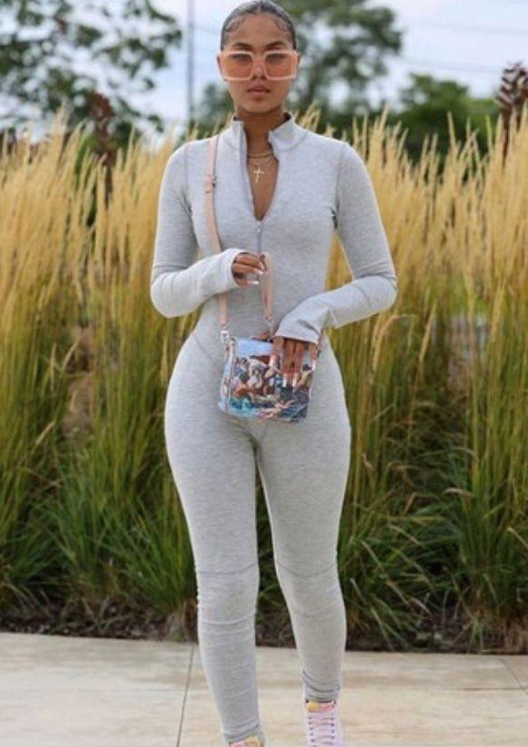 Women’s Jumpsuits | Rita Plus Long Sleeve Slim Fit Jumpsuit (Grey) By: NUMARU